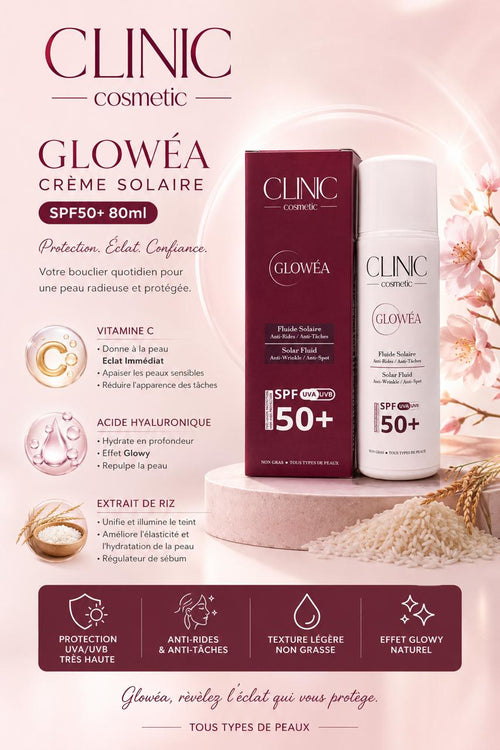 GLOWÉA Fluide Solaire SPF 50+ — Anti-Rides / Anti-Taches